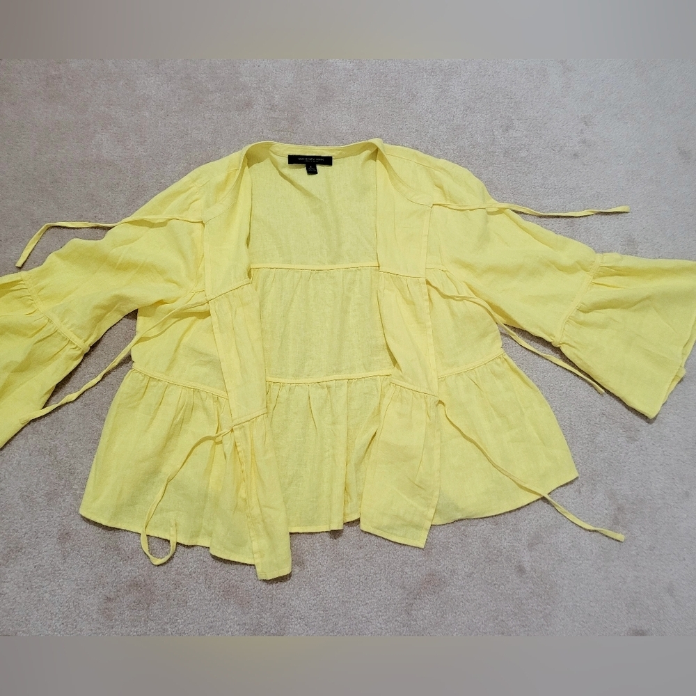 Marc New York Women’s Tie Front Linen Blend Tiered Blouse Yellow Size Large - Picture 11 of 14